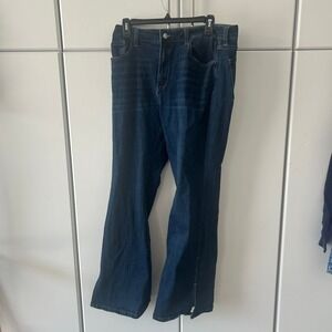 Blue Artemis Womens Flare Jeans Dark Wash Side Slit Hem High Rise Size 12